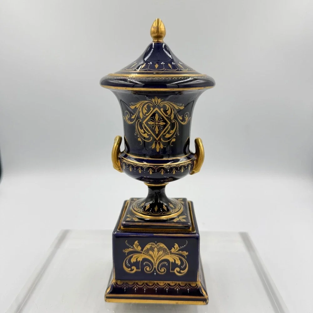 Antique Royal Vienna Cobalt Covered Urn Signed C Heer Austria Hand Painted Amor